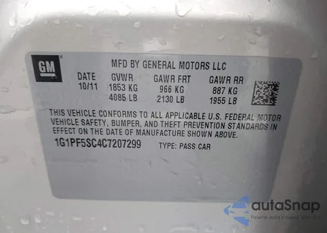 2012 Chevrolet Cruze 1Lt from USA, damaged, VIN 1G1PF5SC4C7207299